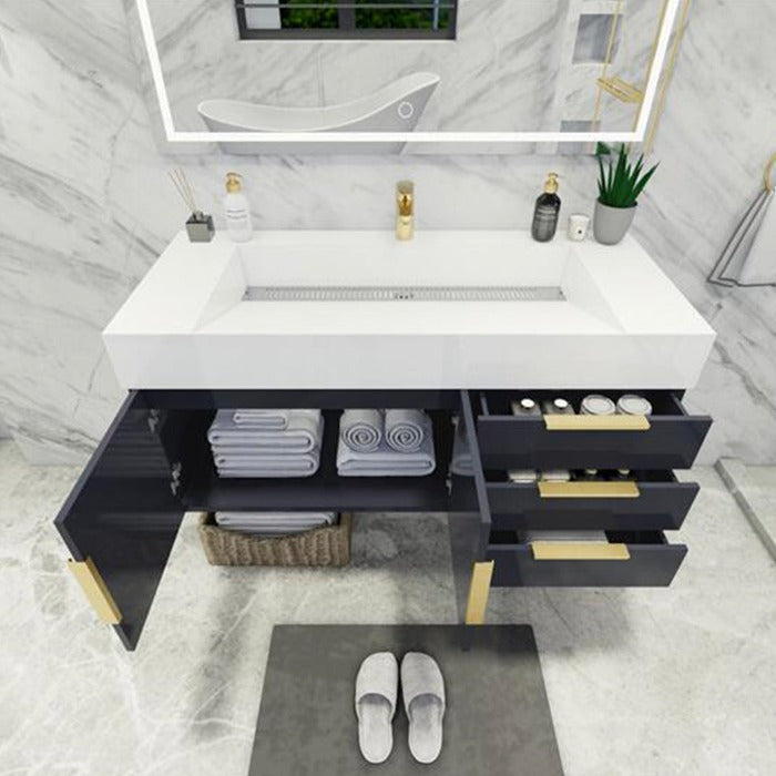 Blossom 48 In. Floating Single Sink Bathroom Vanity With Acrylic Sink Top, Drawers & Aluminum Alloy Frame