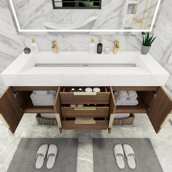 Blossom 60 In. Floating Double Sink Bathroom Vanity With Acrylic Sink Top, & Aluminum Alloy Frame