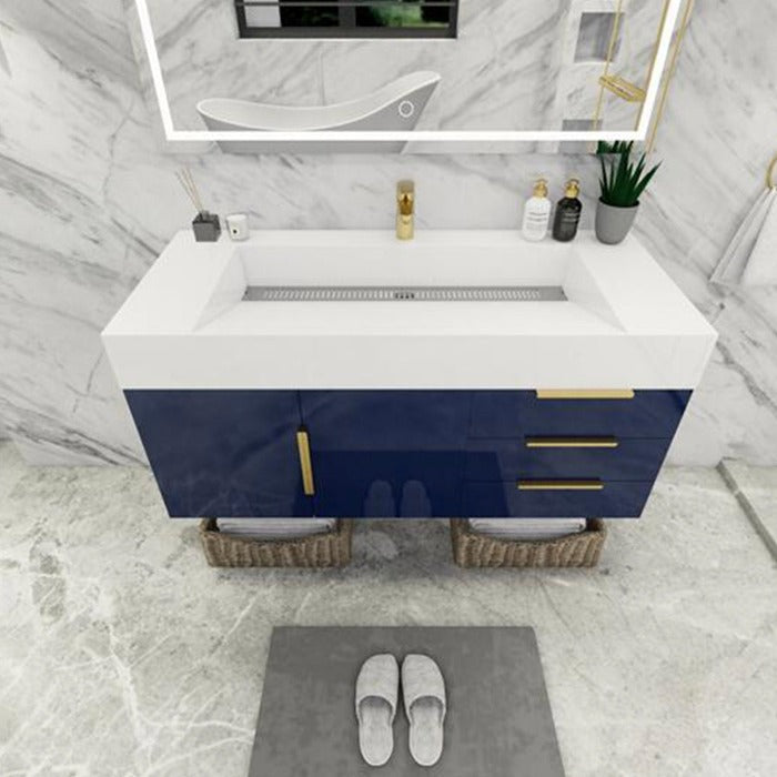 Blossom 48 In. Floating Single Sink Bathroom Vanity With Acrylic Sink Top, Drawers & Aluminum Alloy Frame