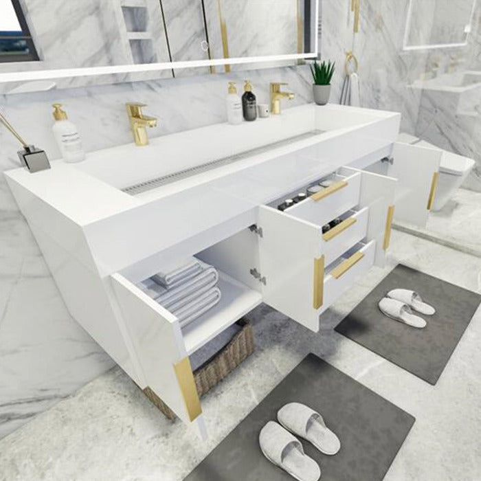 Blossom 60 In. Floating Double Sink Bathroom Vanity With Acrylic Sink Top, & Aluminum Alloy Frame