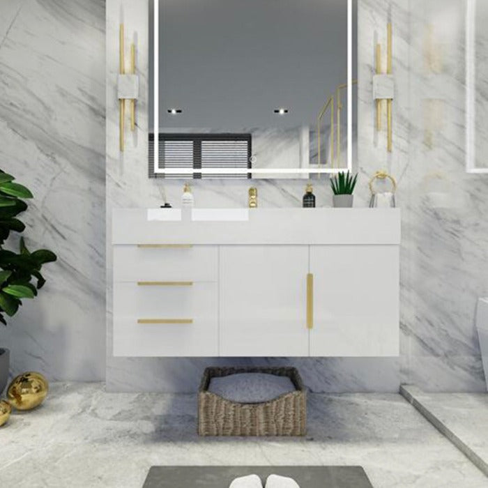 Blossom 42 In. Floating Single Sink Bathroom Vanity With Acrylic Sink Top, Left Side Drawers & Aluminum Alloy Frame