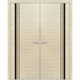 Solid French Double Doors | Planum 0011 Natural Veneer | Wood Solid Panel Frame Trims | Closet Bedroom Sturdy Doors