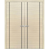 Solid French Double Doors | Planum 0017 Natural Veneer | Wood Solid Panel Frame Trims | Closet Bedroom Sturdy Doors