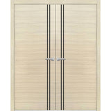 Planum Solid French Double Doors | Planum 0016 Natural Veneer | Wood Solid Panel Frame Trims | Closet Bedroom Sturdy Doors