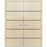 Planum Solid French Double Doors | Planum 0015 Natural Veneer | Wood Solid Panel Frame Trims | Closet Bedroom Sturdy Doors