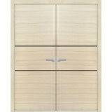 Planum Solid French Double Doors | Planum 0014 Natural Veneer | Wood Solid Panel Frame Trims | Closet Bedroom Sturdy Doors