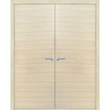 Planum Solid French Double Doors | Planum 0010 Natural Veneer | Wood Solid Panel Frame Trims | Closet Bedroom Sturdy Doors
