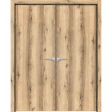 Planum Solid French Double Doors | Planum 0010 Oak | Wood Solid Panel Frame Trims | Closet Bedroom Sturdy Doors