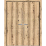 Planum Solid French Double Doors | Planum 0014 Oak | Wood Solid Panel Frame Trims | Closet Bedroom Sturdy Doors