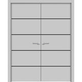 Planum Solid French Double Doors | Planum 0015 Matte Grey | Wood Solid Panel Frame Trims | Closet Bedroom Sturdy Doors