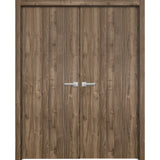 Solid French Double Doors | Planum 0010 Walnut | Wood Solid Panel Frame Trims | Closet Bedroom Sturdy Doors