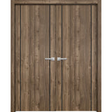 Solid French Double Doors | Planum 0017 Walnut | Wood Solid Panel Frame Trims | Closet Bedroom Sturdy Doors