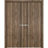 Planum Solid French Double Doors | Planum 0016 Walnut | Wood Solid Panel Frame Trims | Closet Bedroom Sturdy Doors