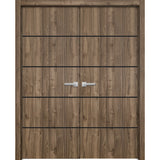 Planum Solid French Double Doors | Planum 0015 Walnut | Wood Solid Panel Frame Trims | Closet Bedroom Sturdy Doors
