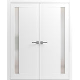 Planum Solid French Double Doors | Planum 0660 Painted White with Frosted Glass | Wood Solid Panel Frame Trims | Closet Bedroom Sturdy Doors