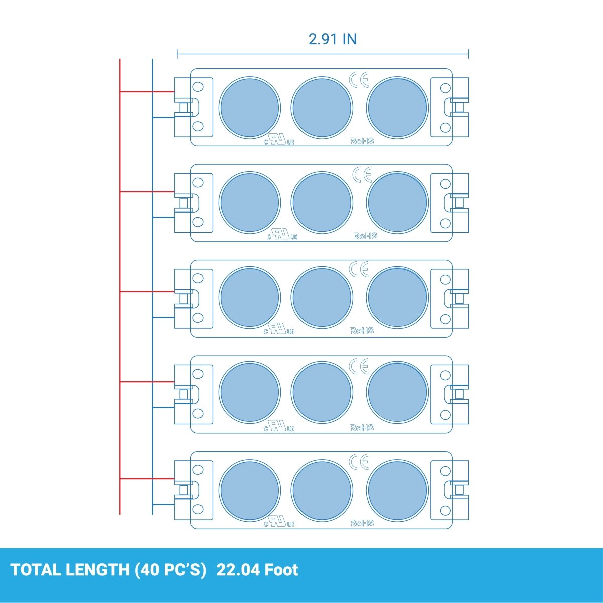 0.72 LED Module Lights - 40 - Pack Blue - 3 LEDs/Mod, SMD2835 - 7000K - UL Listed - BUILDMYPLACE