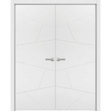 Solid French Double Doors | Planum 0990 Painted White Matte | Wood Solid Panel Frame Trims | Closet Bedroom Sturdy Doors