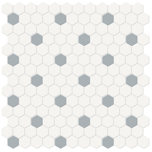 1 In Hexagon Canvas White W/ Insert Soho Cloud Blue Matte Glazed Porcelain Mosaic