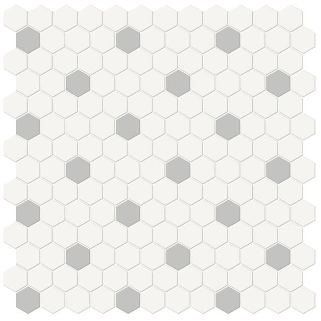 1 In Hexagon Canvas White W/ Insert Soho Loft Grey Matte Glazed Porcelain Mosaic - BUILDMYPLACE