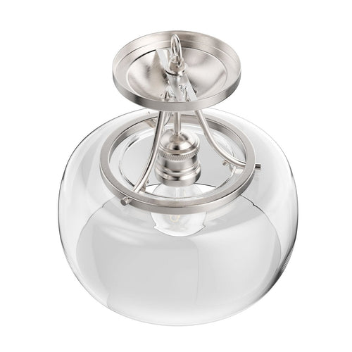 1-Light Clear Glass Semi Flush Mount Light, Brushed Nickel Ceiling Light, E26 Base, UL Listed for Damp Location, 3 Years Warranty