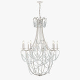 10 - Light Traditional Beaded Candle Chandelier Wash Wood Finish with Blue Crystal ,E12 Base - BUILDMYPLACE