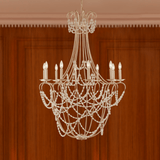 10 - Light Traditional Beaded Candle Chandelier Wash Wood Finish with Blue Crystal ,E12 Base - BUILDMYPLACE