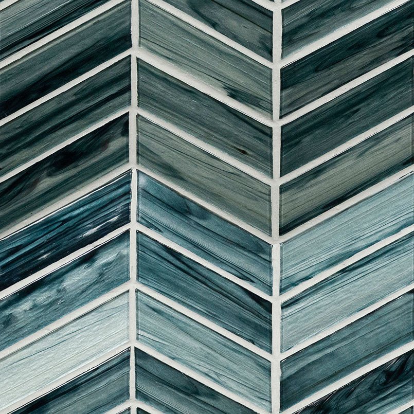 10" X 11" Midnight Blue Ombre' Chevron Glass Mosaic Tile (12.15SQ FT/CTN) - BUILDMYPLACE