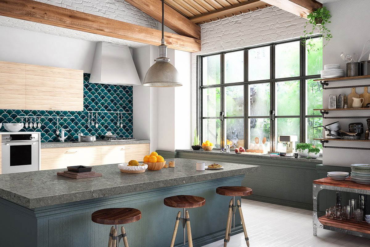 10" X 13"Azul Scallop Glossy Blue Porcelain Mosaic Sheet (9.1SQ FT/CTN) - BUILDMYPLACE