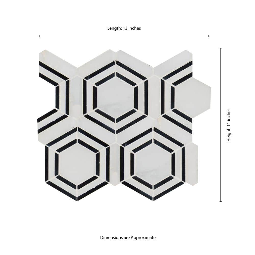 11" X 13" Georama Nero Polished Geometric Black Hexagon Mosaic Sheet (9.9SQ FT/CTN) - BUILDMYPLACE