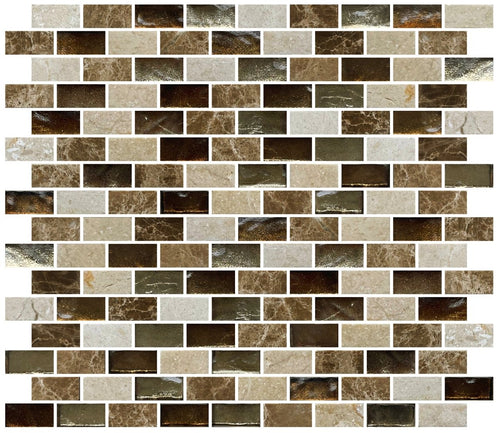 12 x 11 inch Glass & Stone Mosaic Tile with Brown Color and Glossy Finish