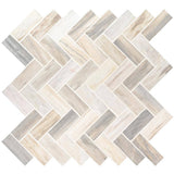 12" X 12" Angora Herringbone Polished Warm White Mosaic Sheet (10SQ FT/CTN) - BUILDMYPLACE