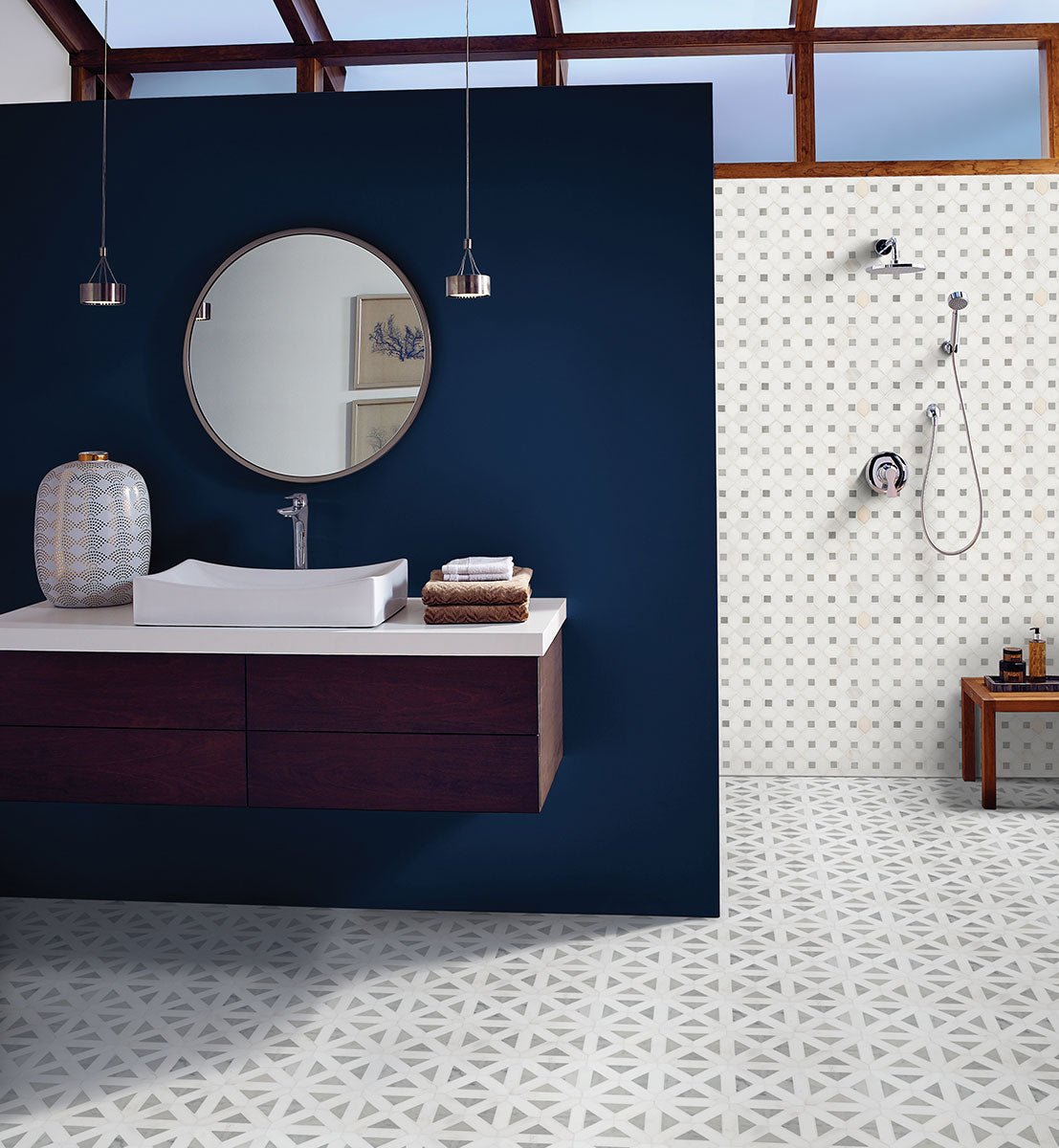 12" X 12" Bianco Dolomite Geometrica Polished White Marble Mosaic Tile (10SQ FT/CTN) - BUILDMYPLACE