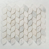 12 X 12 in. Statuario Braid Leaf Shape White Honed Marble Mosaic Tile - BUILDMYPLACE