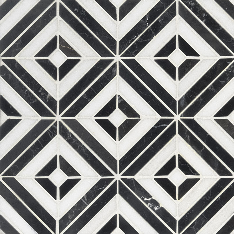 12" X 12" Rhombix Nero Polished Black Geometric Marble Square Wall and Floor Mosaic Tile (10SQ FT/CTN) - BUILDMYPLACE