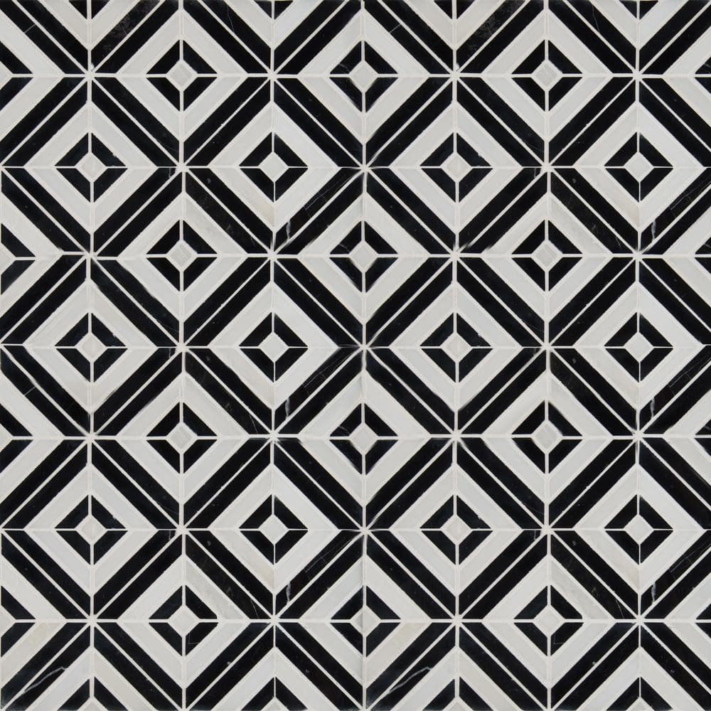 12" X 12" Rhombix Nero Polished Black Geometric Marble Square Wall and Floor Mosaic Tile (10SQ FT/CTN) - BUILDMYPLACE
