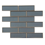 12" X 12" X 8 mm Dark Blue Glass Mosaic with Silver Trim 2" X 6" - BUILDMYPLACE