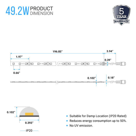 12V White LED Tape Light - Dimmable - IP20 - Dynamic Tunable Strip Light - BUILDMYPLACE