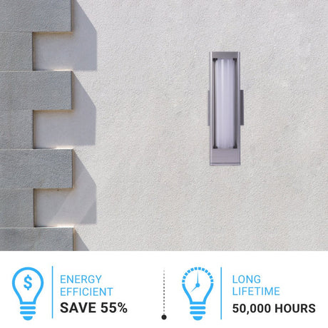 12W Modern LED Outdoor Wall Sconce Light, Silver Finish, Dimmable, ETL Listed - Wet Location - BUILDMYPLACE