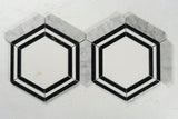 14 X 16 in. Carrara picket & Black Line Thassos Hexagon Waterjet Marble Mosaic Tile - BUILDMYPLACE