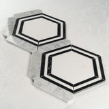 14 X 16 in. Carrara picket & Black Line Thassos Hexagon Waterjet Marble Mosaic Tile - BUILDMYPLACE