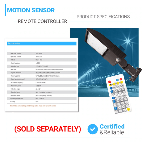 150 Watts LED Pole Light - Bronze - 5700K - Universal Mount - AC 100 - 277V - DLC Listed - Shoebox Area Light W/ Photocell & Motion Sensor - BUILDMYPLACE
