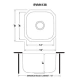 16 x 16 inch Bar Prep Sink Undermount 16 Gauge Stainless Steel - BUILDMYPLACE