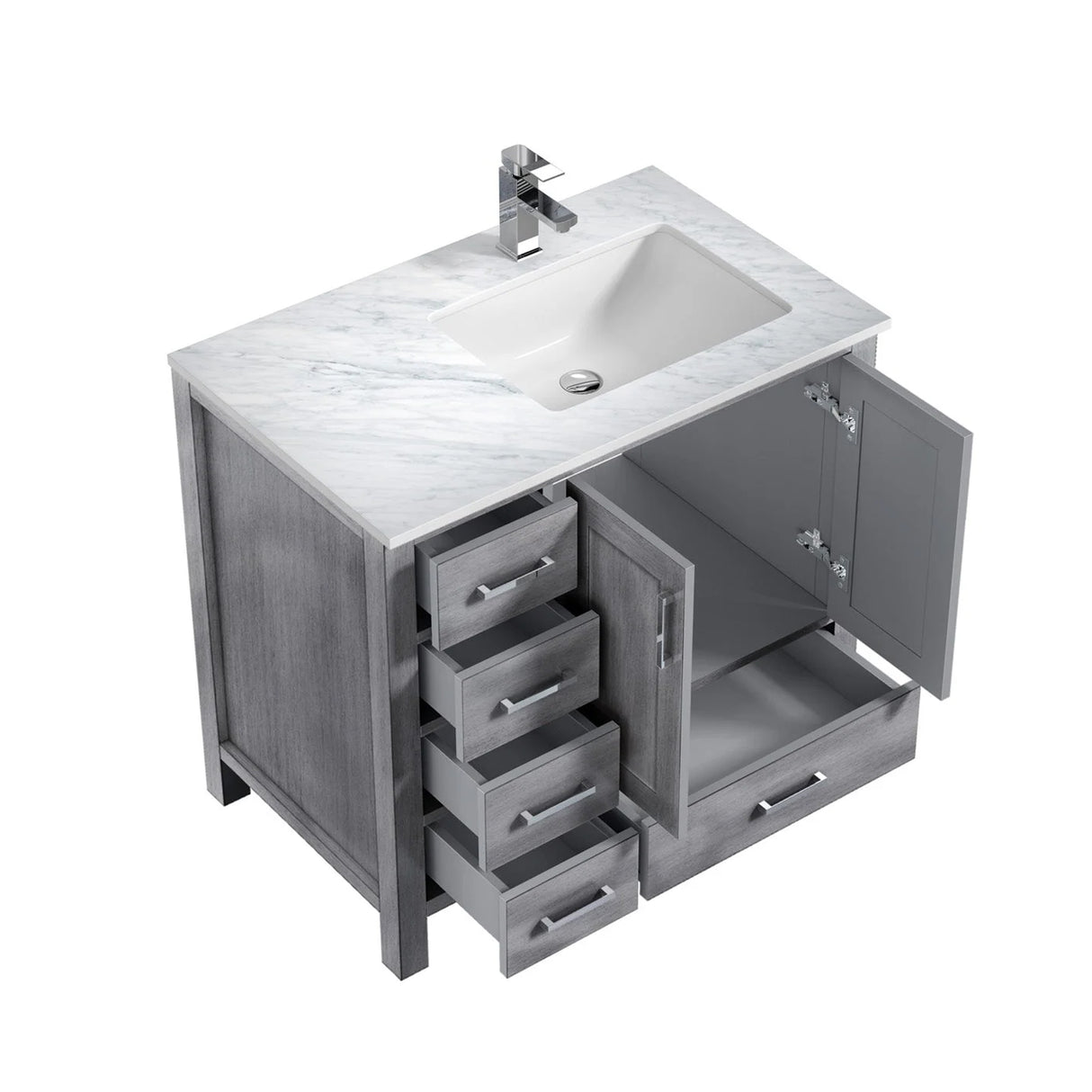 Jacques 84 in. Bathroom Freestanding Bathroom Vanity With Undermount Ceramic Sink, White Carrara Marble