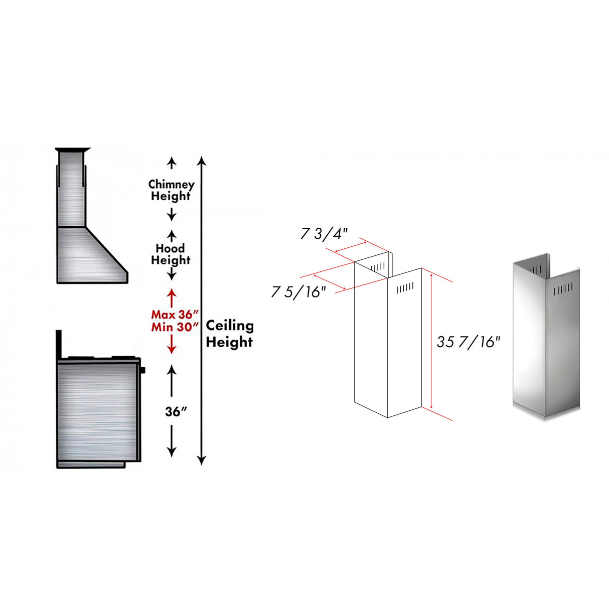 ZLINE 1-36 in. Chimney Extension for 9 ft. to 10 ft. Ceilings (1PCEXT-ALP10WL)