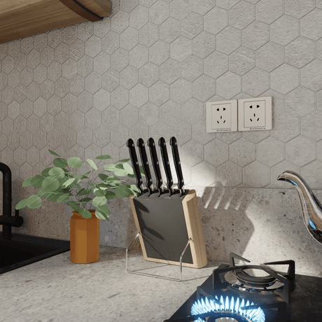 2 In Hexagon Mjork Ash Matte Color Body Porcelain Mosaic - BUILDMYPLACE