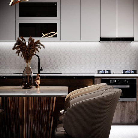 2 in Hexagon Thassos White Polished Marble Mosaic Tile - BUILDMYPLACE
