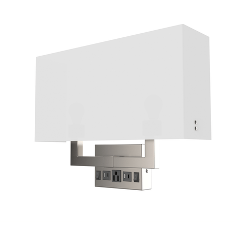 2 - Light, Wall Sconce for Bedroom with 2 Switch, 2 USB, 2 Type C & 1 Outlet, White Fabric / Acrylic Shade, Wall Mounted Lamps for Hotel, Corridor and Restaurant - BUILDMYPLACE