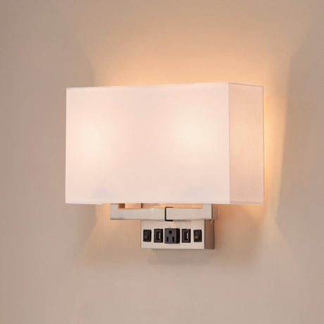2 - Light, Wall Sconce for Bedroom with 2 Switch, 2 USB, 2 Type C & 1 Outlet, White Fabric / Acrylic Shade, Wall Mounted Lamps for Hotel, Corridor and Restaurant - BUILDMYPLACE