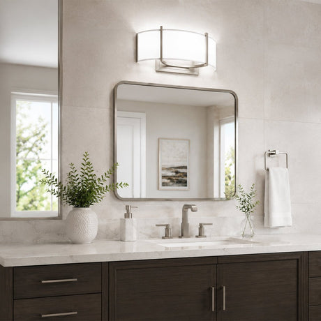 2-Lights, Flush Mounted Wall Sconce, 120 Volt, Dimmable, Brushed Nickel / Slate Gray Fabric, Hardwired - LEDMyPlace