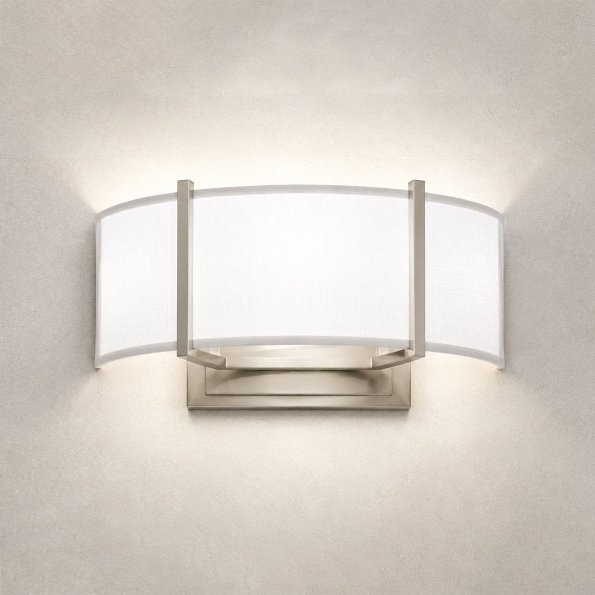 2-Lights, Flush Mounted Wall Sconce, 120 Volt, Dimmable, Brushed Nickel / Slate Gray Fabric, Hardwired - LEDMyPlace